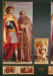 Políptico de la Abadía de Vallombrosa, detalle del lado izquierdo mostrando al Arcángel Miguel y San Benito, 1528 (detalle)